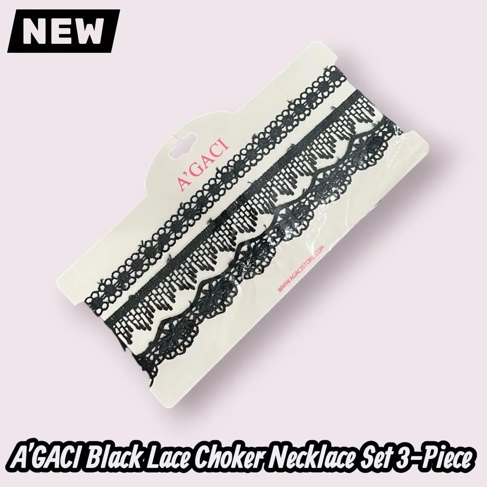 New A’GACI Black Lace Choker Necklace Set 3-Piece Adjustable